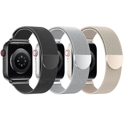 3 Pack Mesh Loop Compatible with Apple Watch Bands for Women Men | 40mm 41mm 38mm 42mm Stainless Steel Metal Magnetic Integrated Strap for iWatch Series 11 10 9 8 7 6 5 4 SE3 2 1 - Image 1