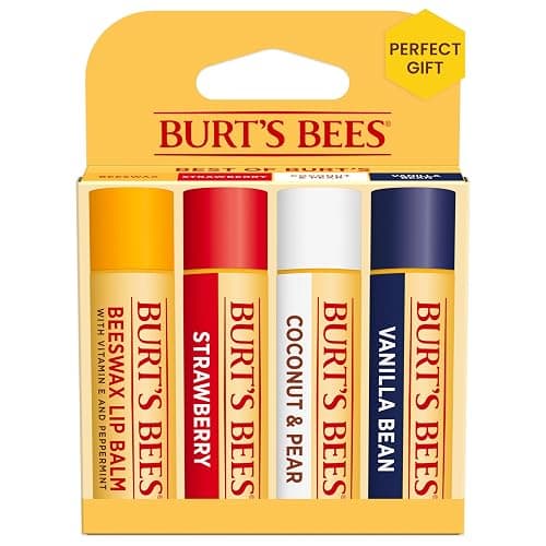 Burt's Bees Lip Balm, Beeswax, Strawberry, Coconut and Pear, and Vanilla Bean Pack, With Responsibly Sourced Beeswax, Tint-Free, Natural Lip Treatment, 4 Tubes, 0.15 oz. - Image 1