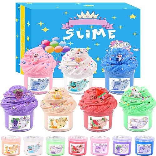 7 PACK KIT: Butter Slime Party in Pink, Blue, Ice Cream & Watermelon, Soft & Non-Sticky Scent Slimes for Kids, 7 Colors and Charms - 7 Pack Butter Slime(60ml) - Image 1