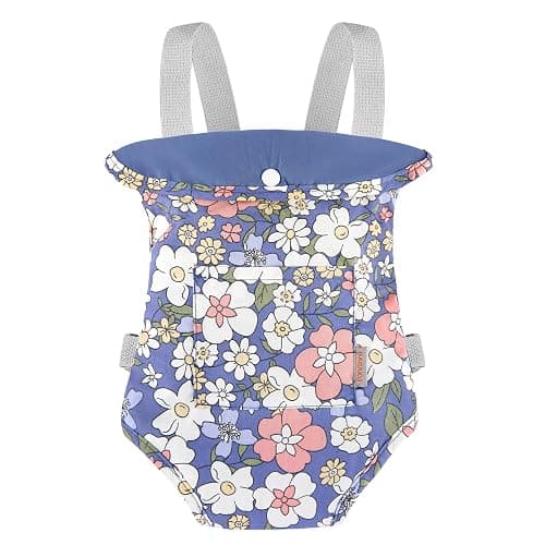 GAGAKU Toddler Baby Carrier for Dolls Reborn Baby Doll Accessories Front and Back Doll Carriers - Blue Flowers - Image 1