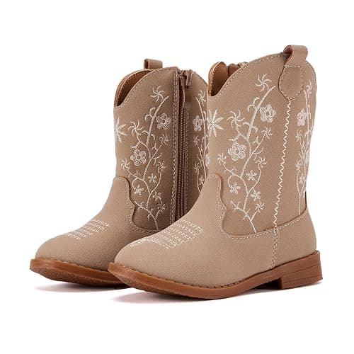 BMCiTYBM Toddler Girls Cowboy Cowgirl Boots Little Kids Pointed Toe Western Boots Mid Calf Side Zipper Riding Shoes for All Seasons (Toddler/Little Kid) - Image 1