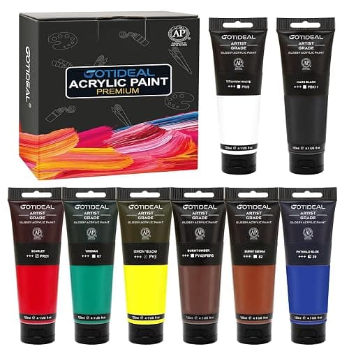 GOTIDEAL Craft Acrylic Paint Set,8 Primary Colors((120ml,4 oz) Rich Pigments Non-Toxic Washable, Professional Paint for Pouring on Canvas, Rocks, Ceramic, Fabric, Leather, Ideal for Artist, Adults - Image 1