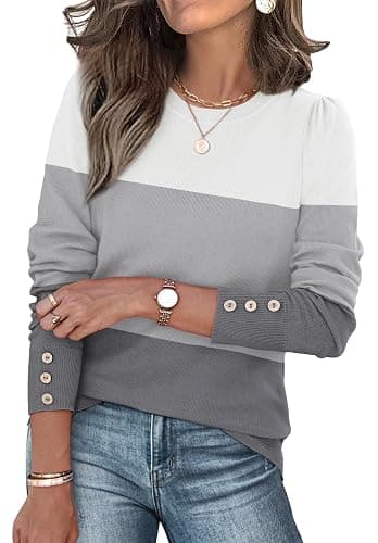 Womens Sweaters Fall Fashion 2025 Long Sleeve Button Cuff Soft Knit Pullover Trendy Tops Dressy Casual Blouses - Image 1