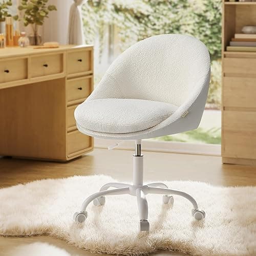 SONGMICS Homeoffice Stuhl, Schminkstuhl aus Sherpa, Schreibtischstuhl, Schaumstoffpolsterung, höhenverstellbar, für Arbeitszimmer, Schlafzimmer, cappuccinobeige-wolkenweiß OBG020W01 - Image 1