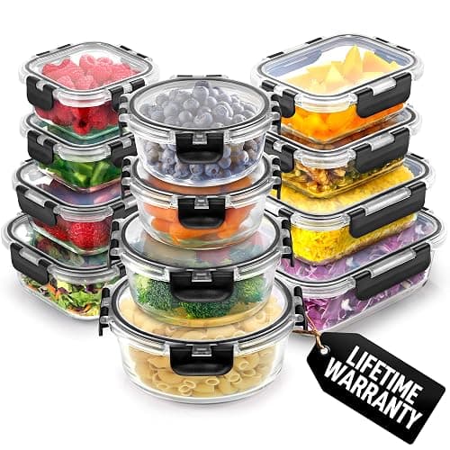 Zulay Kitchen Glass Containers With Lids 12-Pack, Freezer Safe Food Glass Tupperware Set - Meal Prep Containers Set with Lids - Borosilicate Lunch Containers, Microwave & Oven Safe - Black - Image 1
