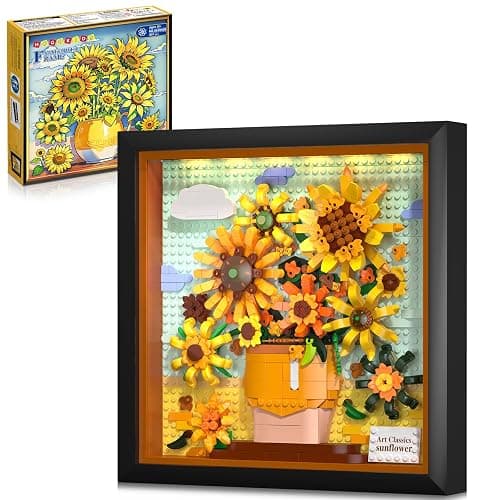 HOGOKIDS Flowers Sunflower Building Set with Lights - Botanical Collection Painting Frame Artwork Mini Building Blocks for Home Dcor Wall Art Architecture Sets for Adults Teens - 807PCS - Image 1
