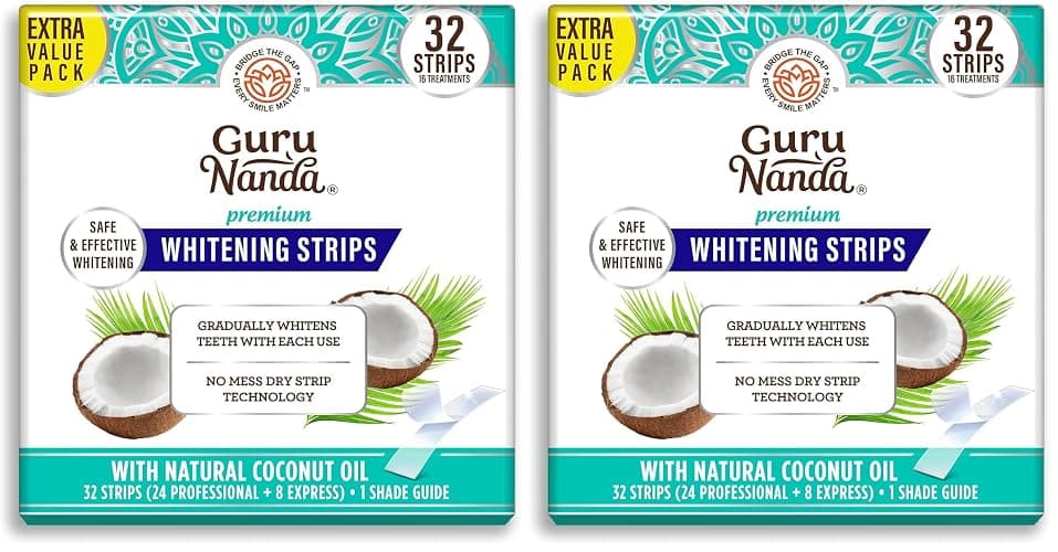 GuruNanda Teeth Whitening Strips Kit - 16-Day Treatment with Non-Slip, Dry Strip Technology - Whitening Designed with Care for a Brighter Smile (Pack of 2) - Image 1