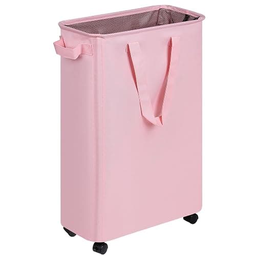 efluky Slim Laundry Hamper with Wheels, Rolling Laundry Basket for Clothes, Small Laundry Basket for Bedroom, Dorm and Laundry Room, 60L (12.7 Gallons) Pink - Image 1
