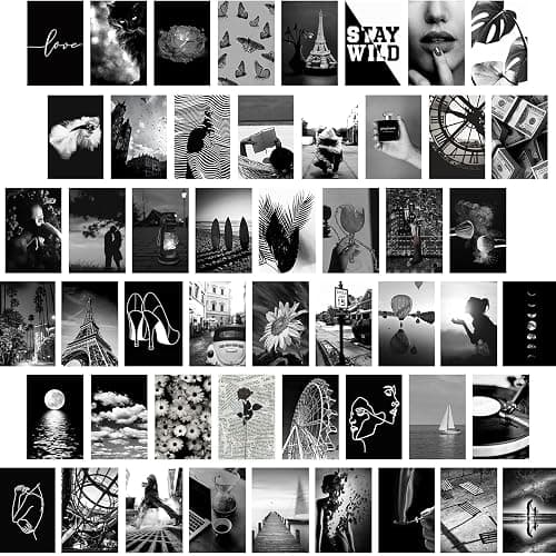Yasowdkel Black White Aesthetic Wall Collage Kit, Aesthetic collage kit, 50PCS 4x6 Inch Picture Collage Kit for Wall Aesthetic,Black picture wall collage,Dorm Wall Decor, Cute Wall Decor for Teen - Image 1