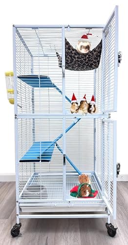 Two Full Story Deluxe Double Unit 4-Tier Chew-Proof Tight 1/2-Inch Bar Spacing Double Durable Front Doors Feisty Ferret Hammock Squirrel Chinchilla Rat Hamster Gerbil Small Animal Critter Rolling Cage - Image 1