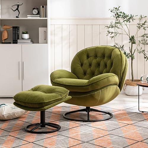 Baysitone Velvet Swivel Accent Chair with Ottoman Set, Modern Lounge Chair with Footrest, Comfy Armchair with 360 Degree Swiveling for Living Room, Bedroom, Reading Room, Home Office (Fruit Green) - Image 1