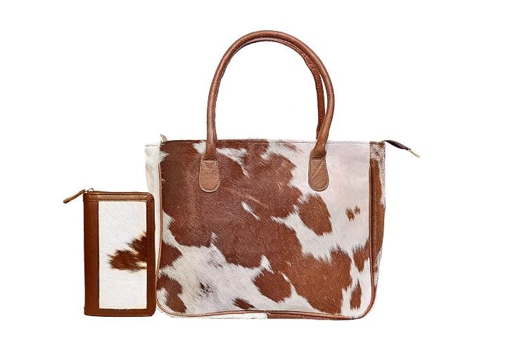 Women's Western Classic Cowhide Tote Bag Shoulder Handbag with Freebie Clutch Shoulder Hand Bag Classical Tote - Brown - Image 1