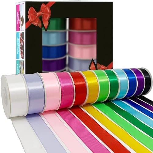12 Colours of Satin Ribbon for Crafting - 25mm X 23 Meters Per Roll - Gift Wrapping, Sewing, Cake, Florist, Hair - Image 1