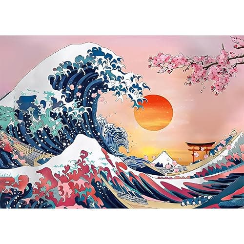 DAERLE 5D DIY Diamond Painting Kit Completo Fiori di ciliegio, Onde Quadro Diamant Painting Fai-da-te, Pittura Diamante Strass Ricamo a Punto Croce Painting per Decorazioni Casa 40x30cm Paesaggio - Image 1