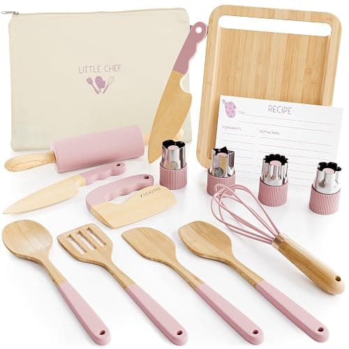 Wooden Cooking & Baking Set for Kids - Safe & Real Kitchen Tools Give Toddlers a Fun Cooking Experience - Durable Utensils are Perfect for Gifting to Create Lasting Family Memories - Image 1