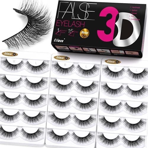 Eliace False Eyelashes Natural look Cat Eye Lashes Wispy Strips 3D Mink Lashes 13MM,15 Pairs Fake Eyelashes Faux Fluffy, Winged Fox Eyelashes, Soft Thin Band Comfortable Reusable False Lash Rosa Style - Image 1