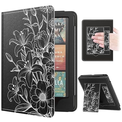 MoKo Case for 7"/6.8" Kindle Paperwhite(12th/11th Gen-2024/2021) and Kindle Colorsoft Signature Edition, Slim PU Shell Cover Case with Auto-Wake/Sleep for Kindle Paperwhite 2024, Line Flower - Image 1