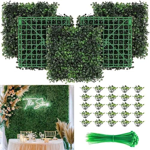 KASZOO Grass Wall 12 Pack 10"x10" Artificial Boxwood Hedge Wall Panels, Privacy Hedge Screen Faux Boxwood for Outdoor,Indoor,Garden,Fence,Backyard,Greenery Walls - Image 1