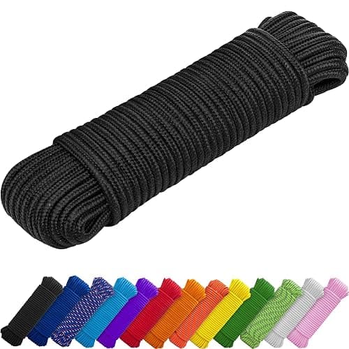 TECEUM Rope – 90 Feet x 3/8 Inch (10mm) – Black – Strong All-Purpose Utility Rope – Camping, Crafting, Flag Pole, Indoor & Outdoor – Polypropylene Nylon Poly Lightweight Diamond Braided Cord - Image 1