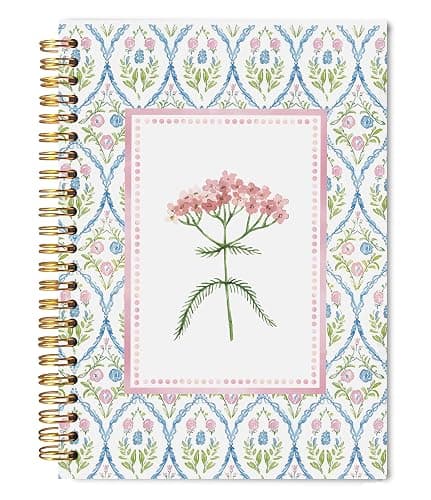 Welshower Pastel Pink Blue Floral Spiral Notebook Journal, Aesthetic Wildflower Notebook, Nature Flower Botanical Journal, Cute Girly Notebooks for Women, 5.5x8.3 Inch - Image 1