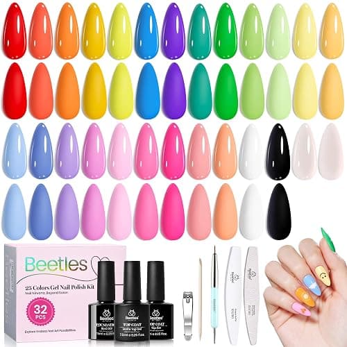 Beetles Summer Gel Polish Set - Doodle Dreams Collection, 25 Summer Colors Neon Rainbow Bright Gel Polish Green Blue Purple Pink Nails with Base Glossy Matte Top Coat UV LED Soak Of Gifts for Women - Image 1