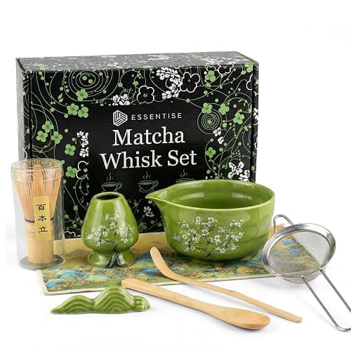 ESSENTISE Matcha Whisk Set, Japanese Tea Kit with Ceramic Bowl, Bamboo Chasen, Spoon Rest, Sifter, Scoop, Holder & Towel – 8-Piece Tea Ceremony Collection, Christmas Gift, Best Gift for Tea Lovers - Image 1