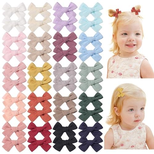 jollybows Mini Lined Hair Clips Bows for Babies, Infants, Toddlers, Girls and Teens - 40pcs 2" Tiny Barrettes - Shape A-20 colors - Image 1