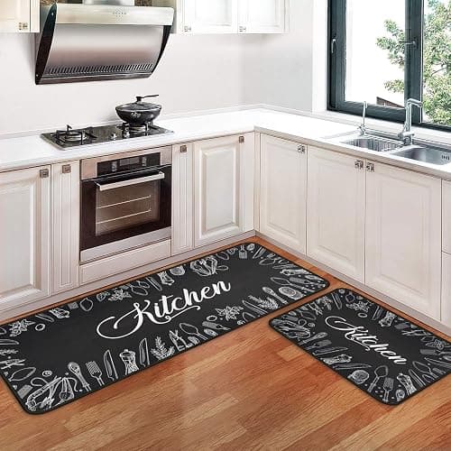 2 PCS Kitchen Rugs and Mats Non Skid Washable Black Kitchen Mat Soft Super Absorbent Anti Fatigue Kitchen Mat Runner Set Doormat Bathroom 17"x47"+17"x30" - One Size - Color-3 - Image 1