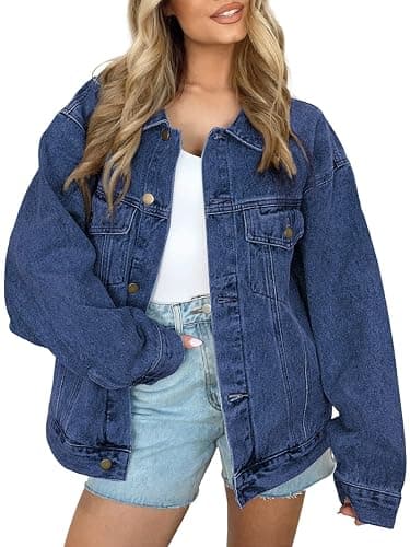AUTOMET Womens Jean Jacket Denim Long Sleeve Oversized Button Down Shirts Trendy Coat Fall Fashion Winter Clothes Outfit - Image 1