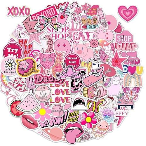 Pink Preppy Style Stickers 100pcs Y2K Style Stickers Valentines Day Gifts Pink Girl Laptop Computer Bedroom Wardrobe Car Bicycle Phone Luggage Guitar Party DIY Decal for Students Teens Girl Lover - Image 1
