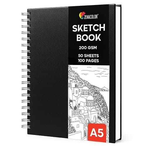Zenacolor Sketchbook A5, Cuaderno de Dibujo 50 hojas/100 páginas, 200 g/m² de papel muy grueso - Bloc de Dibujo con Tapa Dura y espiral para Niños, Profesionales, Dibujar y Hacer Bocetos | Tapa dura · Encuadernación en espiral · Bloc de bocetos · Sin impresión · Páginas separables · Lápiz · Carbón · Pastel - Image 1