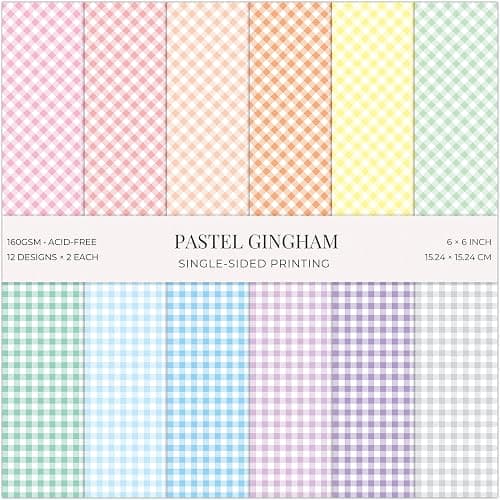 24 Sheets Pastel Gingham Scrapbook Paper Pad, 6x6 inch Heavyweight 160GSM Single-Sided Cardstock, Smooth Matte Buffalo Plaid Patterned Paper for Card Making Photo Album DIY Crafts - Image 1