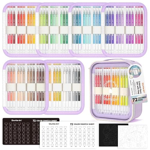 Shuttle Art Colored Pens, 72 Vibrant Colors Cute Journal Pens 0.6mm Fine Point Colored Gel Pens for Black Paper in Portable Bag for Coloring Writing Drawing Journaling Note Taking School Office Home - Image 1