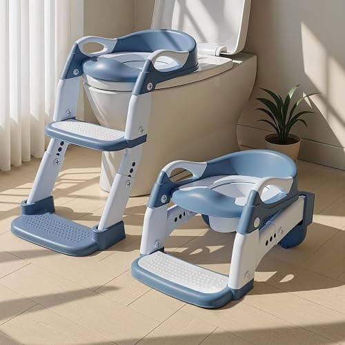 3-in-1 Potty Training Seat & Training Toilet & Potty Chair, Height Adjustable Toddler Toilet Seat for Kids Boys Girls, Foldable Potty Training Toilet with Splash Guard and Anti-Slip Steps - Image 1