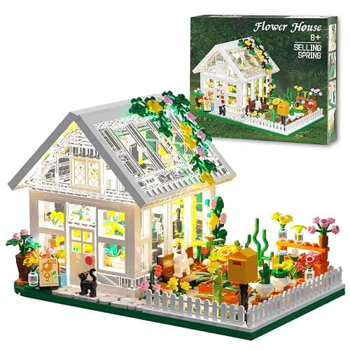 LEGPS YYDS Flower House Building Mini Set with LED, City Street View Greenhouse Building Blocks Toy, Valentine Xmas Gift for Friends or Girls 8-12 Year - Image 1