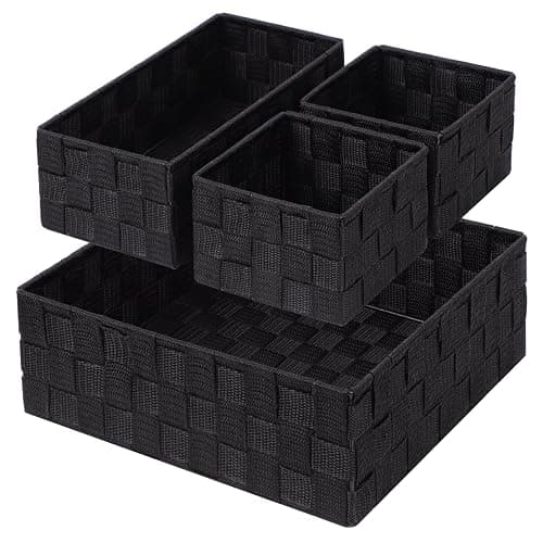 Posprica Woven Storage Baskets for Organizing, Small Black Baskets Cube Bin Container Tote Organizer Divider for Drawer, Closet, Shelf, Dresser, Set of 4 - Image 1
