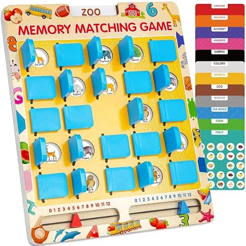 Matching Memory Game for Kids Age 3 4 5 6 7 8 Year Old, Travel Toy for Boys Girls, Wooden Board Game, Road Trip Essentials for Toddler, Airplane/ Car/ Camping Activity, Ideal Christmas, Birthday Gifts - Image 1