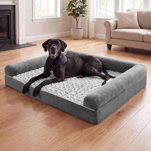 EOBUSKOR Waterproof Short Plush Orthopedic Sofa Dog Bed for Large Dogs | 28D High-Density Foam, Fully Removable Bolsters & Pads, Washable Rose Swirl Short Plush, 100% Waterproof Liner, Non-Slip Base - Image 1