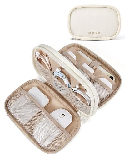 BAGSMART Electronics Organizer Travel Case for Cords Chargers Phones, Beige | Puffy Padded, Travel Essentials, Cord organizer bag for Cables, Compact Tech Accessories Pouch - Image 1