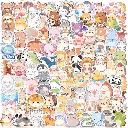 100PCS Cute Animal Stickers, Holographic Animal Stickers for Kid, Cute Sticker for Water Bottle Laptop Phone Girls Boys Classroom Reward for Students - Image 1