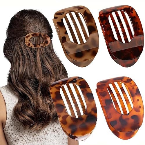 4PCS French Flat Hair Clips for Women Duckbill Hair Clips Round Casual Versatile Solid Colour Lay Down Claw Clamps Clip Simple Elegant for Thick Thin Long Short Hairs - Image 1