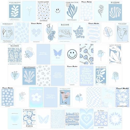 Blue Room Decor Aesthetic, Blue Wall Collage Kit Posters for Room Aesthetic Posters Prints, Blue Aesthetic Dorm Room Decor for Teen Boys Girls (50pcs 4x6 inch) - Blue - Image 1
