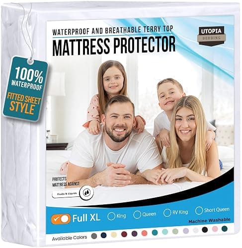 Utopia Bedding Waterproof Mattress Protector Full XL Size, Premium 200 GSM Terry Mattress Cover, Soft & Breathable Bed Cover, Fitted Sheet Style with Stretchable Deep Pockets 15" (White) - Image 1
