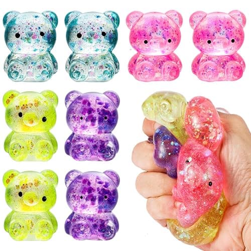 8 Pack Bear Squishy Toys, Glitter Colorful Sensory Stress Balls for Anxiety Relief, Squishy Balls Fidget Toys for Kids Adult, Squeeze Balls Bulk, Party Favors Goodie Bags Stuffer for Boys Girls - Image 1