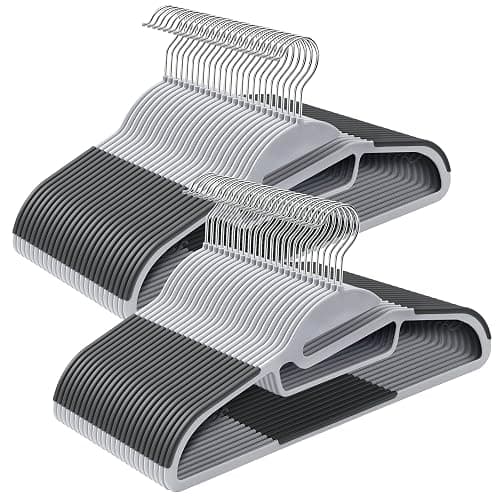SONGMICS Conjunto de 50 Cabides Plásticos, Cabides com Abertura em U, que Economizam Espaço, 0,5 cm de Espessura, 41,5 cm de Comprimento, Gancho Giratório 360°, Cinza Claro e Escuro BRCRP41G-50 - Image 1