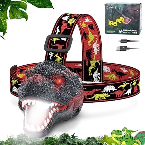 Nitigo Dinosaur Headlamp for Kids Flashlight Rechargeable Led Headlights Roar & Silent Mode, T-Rex Dinosaur Toys for Kids 3-5 4-6 5-7 6-8, Camping Gear, Easter Gifts for Boys Girls Adults - Image 1