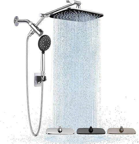 Veken Wide Rain Shower Head with Handheld, High Pressure Rainfall Showerhead Combo with Arm for Bathroom Accessories, Home Decor, Detachable Dual Shower with Multi Modes Handheld Spray, Silver Chrome - Image 1