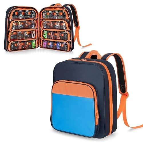 CURMIO Toy Cars Storage Backpack Compatible with Monster Jam Trucks/Hot Wheels 1:64 Scale Monster Trucks, Portable Carrying Case Bag with Front Pocket for Monster Truck, Dark Blue (Bag Only) - Image 1