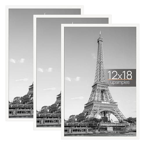 upsimples 12x18 Picture Frame White 3 Pack, Scratch-Proof Poster Frames 12 x 18 for Photo Gallery - Slide-In Strips, Horizontal or Vertical Wall Mounting - White - 12x18 - Image 1