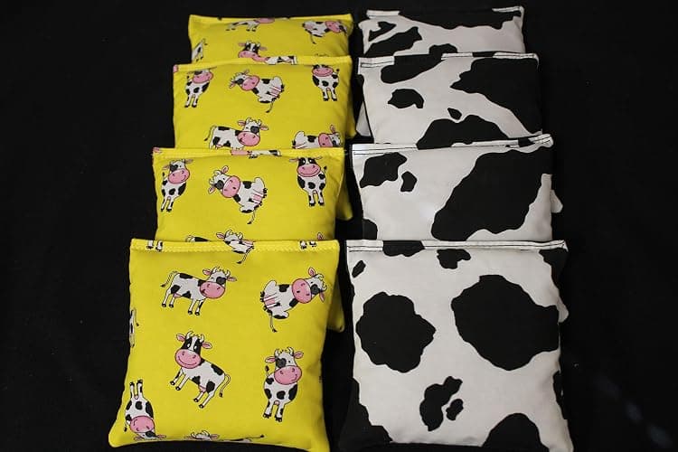 BackYardGamesUSA Spotted Cow Lovers Farmer - All Weather or Corn Filled Cornhole Bags - Set of 8 Regulation Size Duck Canvas Cornhole Toss Bean Bags - Corn filled - Image 1